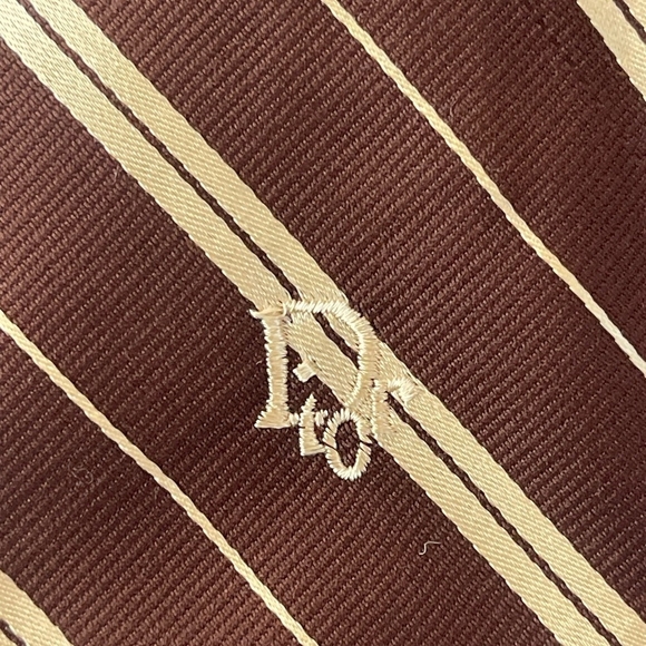 Vintage Tie Christian Dior Signature Silk Necktie Brown Gold Stripe Dress Tie - Picture 3 of 5